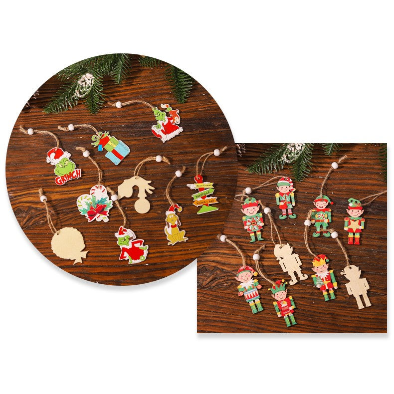 Set 18 Decoratiuni de Craciun din Lemn, Klevo, cu Snur pentru Agatare in Brad, Model Elfi, Diferite Dimensiuni, Multicolor
