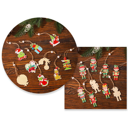 Set 18 Decoratiuni de Craciun din Lemn, Klevo, cu Snur pentru Agatare in Brad, Model Elfi, Diferite Dimensiuni, Multicolor