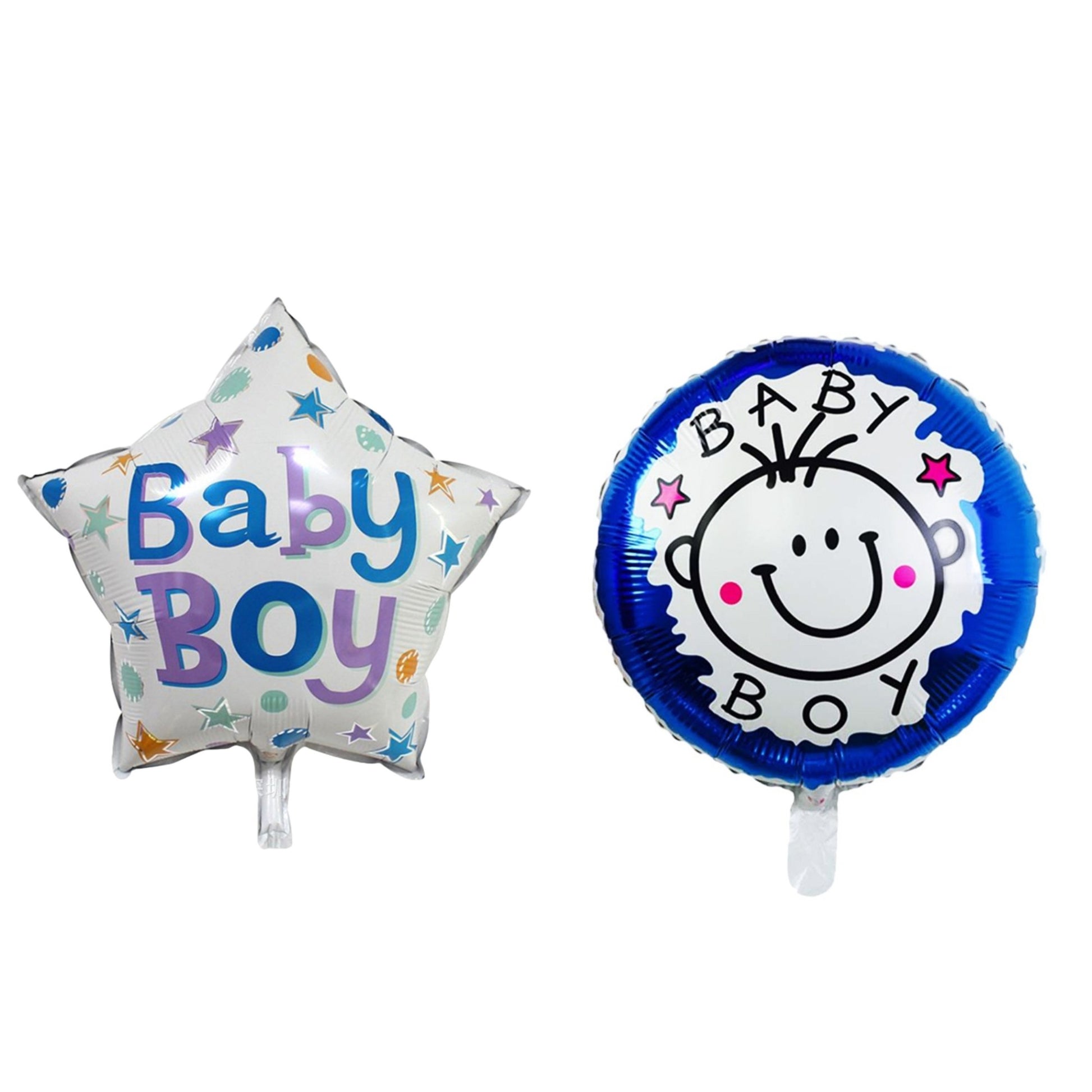 Set 2 Baloane din Folie Metalizata, Klevo, Figurine Stea si Cerc, Tema Botez Baietel, 45 cm, Ambalaj Individual, Pai Inclus, Umflare cu Aer sau Heliu, Albastru