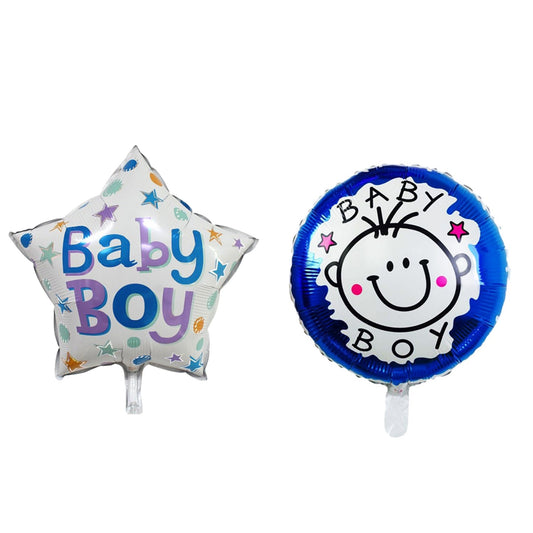 Set 2 Baloane din Folie Metalizata, Klevo, Figurine Stea si Cerc, Tema Botez Baietel, 45 cm, Ambalaj Individual, Pai Inclus, Umflare cu Aer sau Heliu, Albastru