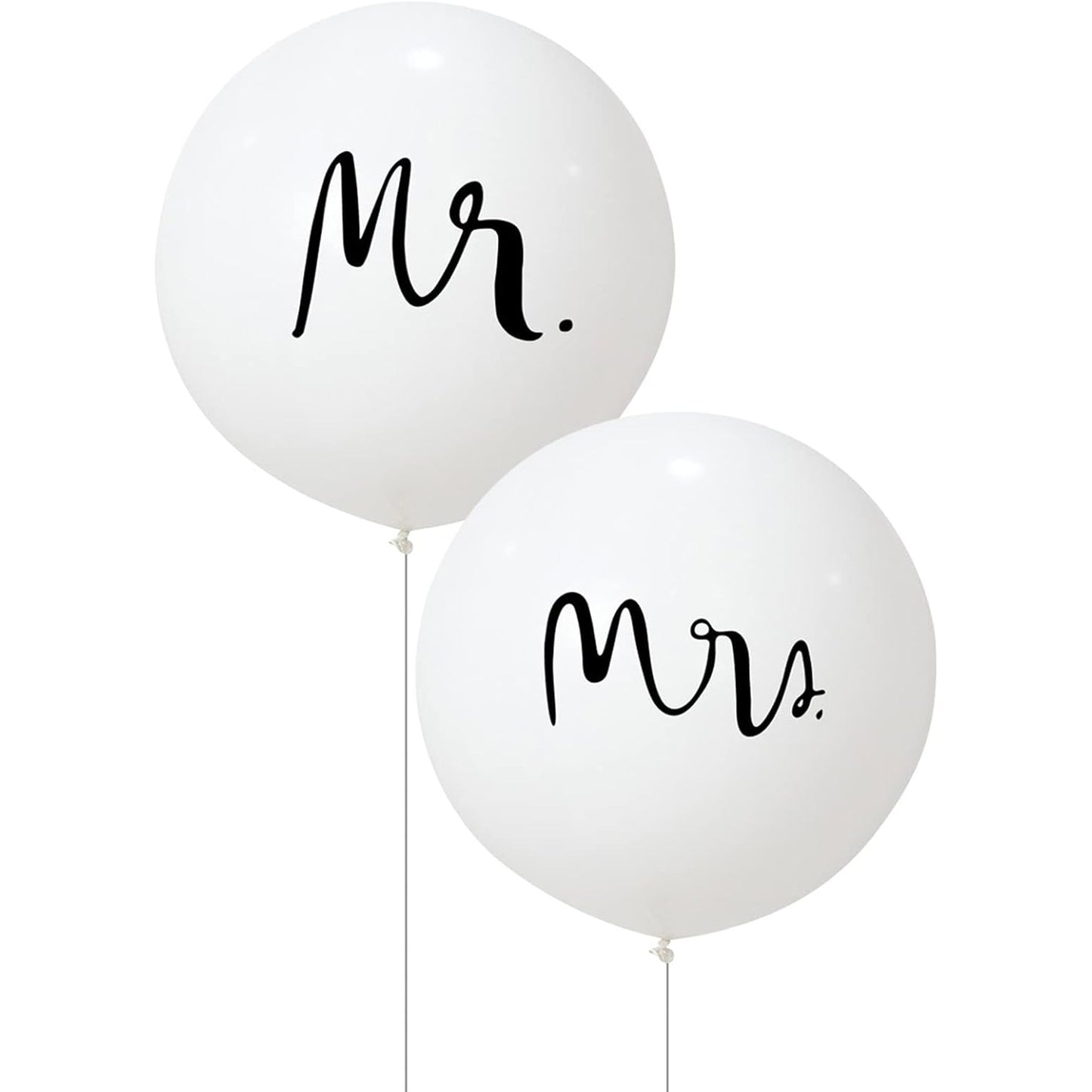 Set 2 Baloane din Latex, Klevo, Tip Jumbo, Model Mr si Mrs, Tema Nunta, 45 cm, Alb