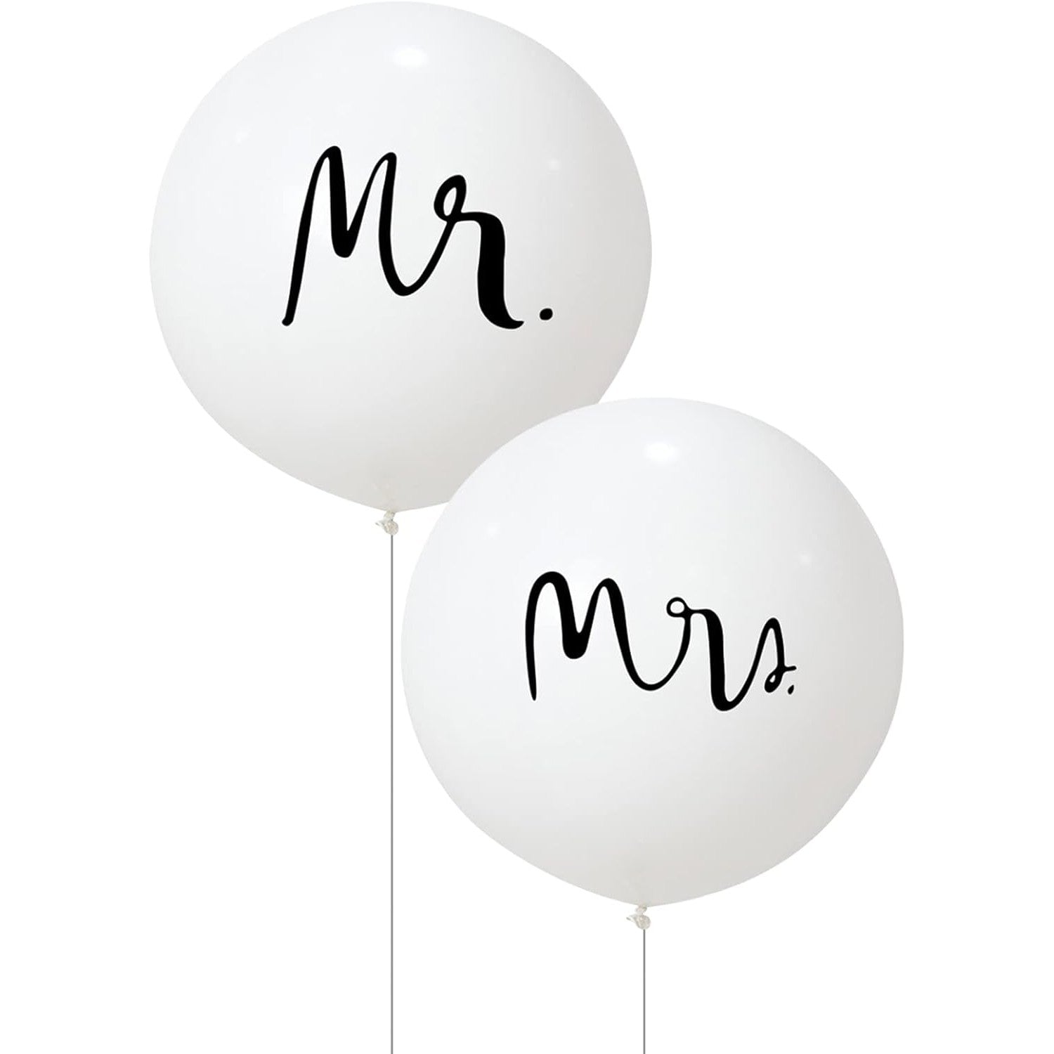 Set 2 Baloane din Latex, Klevo, Tip Jumbo, Model Mr si Mrs, Tema Nunta, 45 cm, Alb