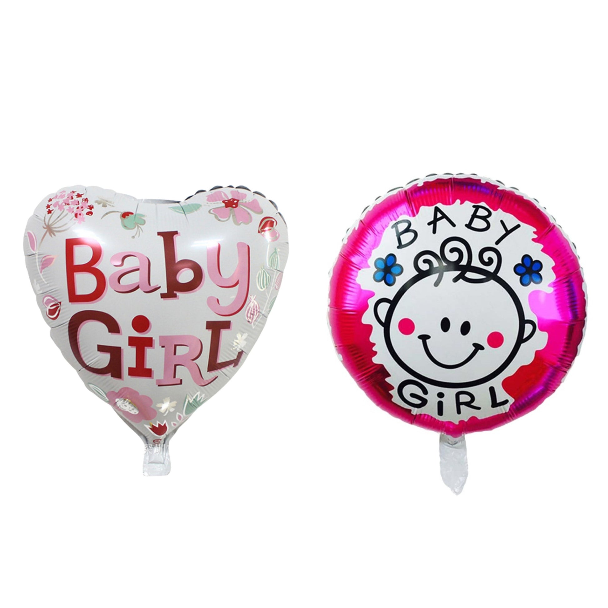 Set 2 Baloane din Folie Metalizata, Klevo, Figurine Inima si Cerc, Tema Botez Fetita, 45 cm, Ambalaj Individual, Pai Inclus, Umflare cu Aer sau