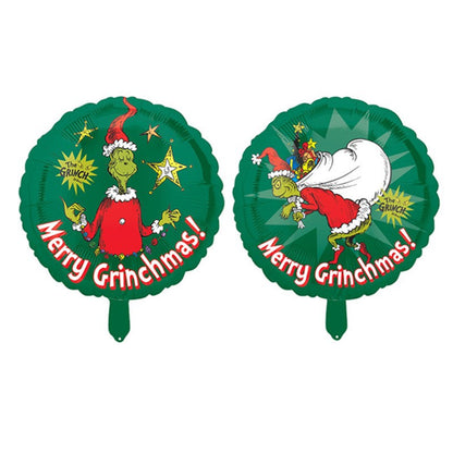 Balon Rotund, Klevo, din Folie de Aluminiu, Tema Craciun, Model Grinch, 44x53 cm, Verde