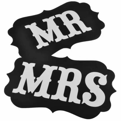Set 2 Bannere, Klevo, cu Agatatoare, Tematica Nunta, Pancarde Model Mr si Mrs, Negru
