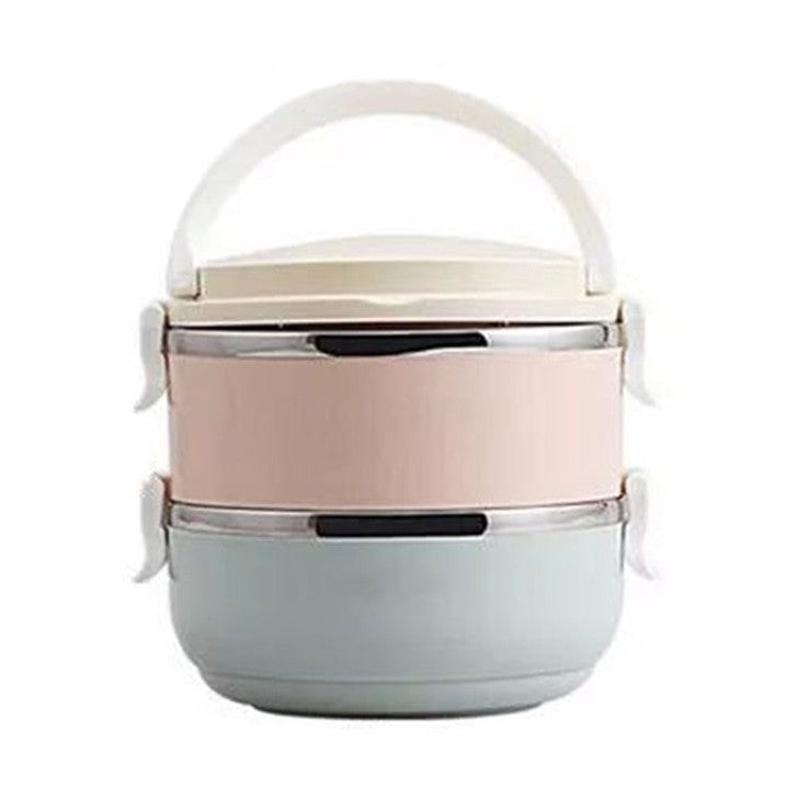 Set 2 Caserole pentru alimente Klevo, lunch box, 1400 ml, otel inoxidabil, maner, valva aerisire, 15.5 x 15 cm, inchidere etansa, multicolor