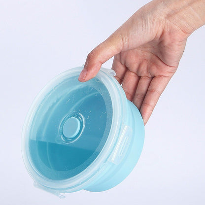 Set 2 caserole rotunde pliabile Klevo, din silicon, rezistenta la temperaturi ridicate, usor de depozitat si curatat, 500 si 800 ml, utilizare in cuptorul cu microunde, albastra