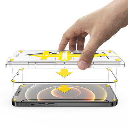 Set 2 folii sticla securizata cu sistem de montare usor si rapid Full Cover 3D Klevo compatibila cu Apple iPhone 12 / 12 Pro Negru