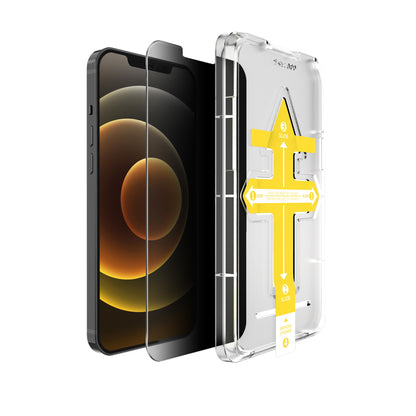 Set 2 folii sticla securizata cu sistem de montare usor si rapid Full Cover 3D Privacy Klevo compatibila cu Apple iPhone 13 / 13 Pro