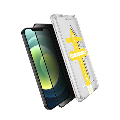 Set 2 folii sticla securizata cu sistem de montare usor si rapid Full Cover 3D Privacy Klevo compatibila cu Apple iPhone 13 / 13 Pro