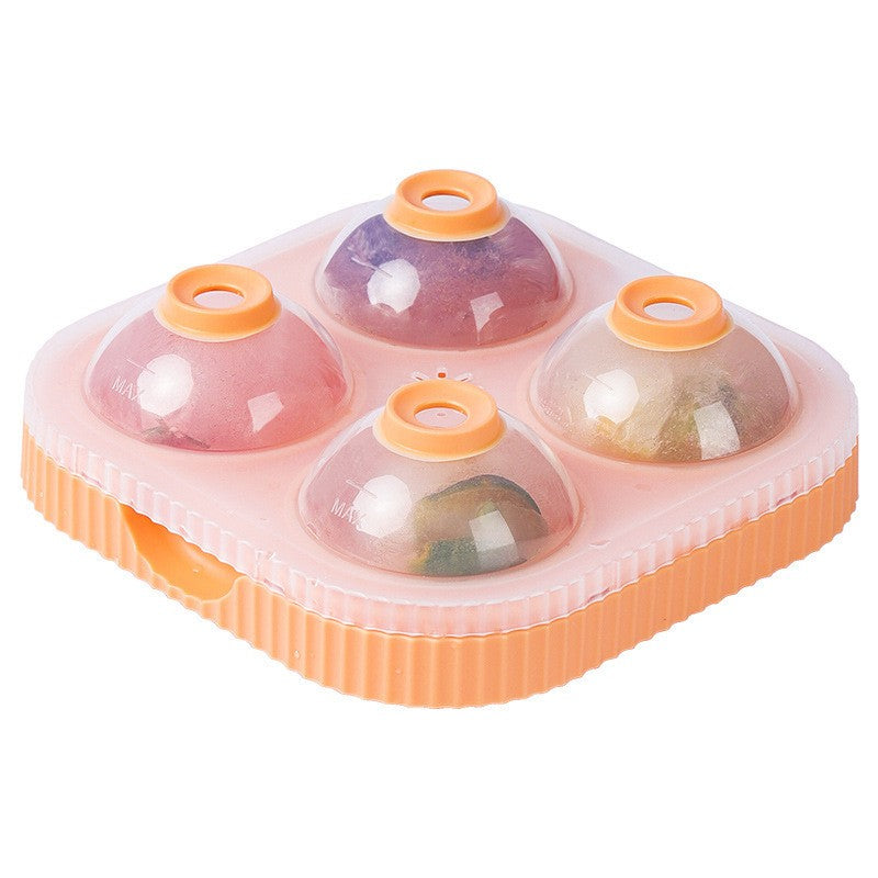 Forma Sfere de Gheata pentru Wiskey si Cocktail-uri Klevo, 4 Sfere, Material Plastic/Silicon Alimentar, Diametru 6.5 cm, cu Orificiu Tip Palnie pentru Umplere, 17 x 17 x 7 cm, Portocaliu