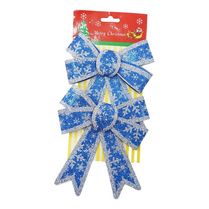 Set 2 fundite pentru brad, Albastre, model de nea, cu margini argintii, 13 x 18 cm, PVC, Klevo