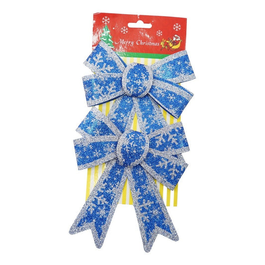 Set 2 fundite pentru brad, Albastre, model de nea, cu margini argintii, 13 x 18 cm, PVC, Klevo