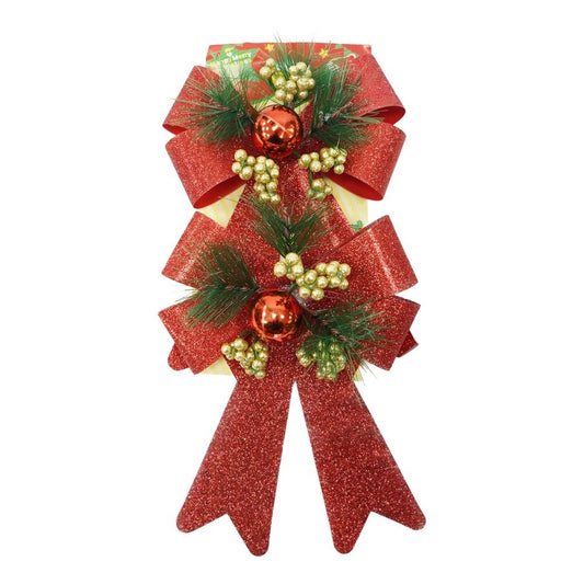 Set 2 fundite pentru brad, Rosii, decorate, cu sclipici, 14 x 19 cm, din poliester, Klevo