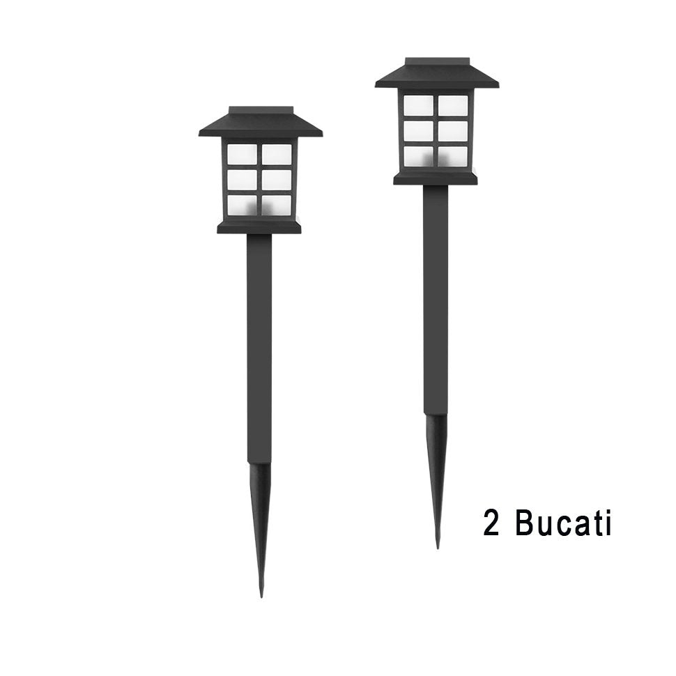 Set 2 Lampi Solare Led pentru Gradina, Klevo, Tip felinar, 38 cm, 8.6x8.6 cm, Buton On-Off, Alb cald, Negru/Alb
