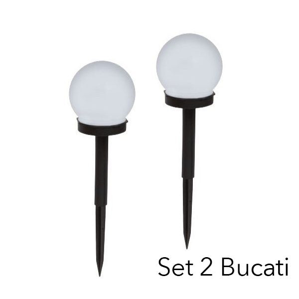 Lampa solara LED pentru Gradina, Klevo, Set 2 Bucati, Tip Glob/Sferica, 37 cm, Diametru 10 cm, Buton On-Off, Multicolor, Negru/Alb