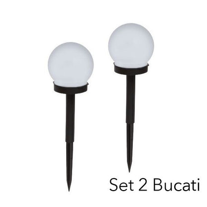 Lampa solara LED pentru Gradina, Klevo, Set 2 Bucati, Tip Glob/Sferica, 37 cm, Diametru 10 cm, Buton On-Off, Multicolor, Negru/Alb