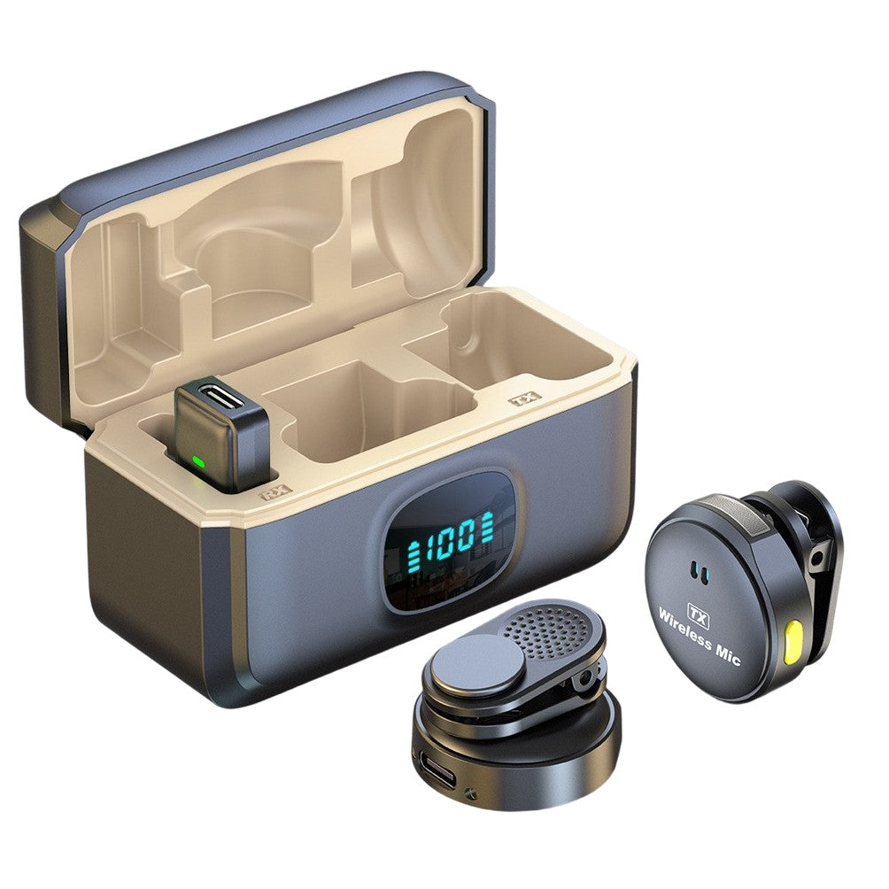 Set 2 Microfoane Profesionale Lavaliere, Klevo, Type C cu Adaptoare iPh si USB 3.0, Casca montorizare, Cutie incarcare rapida, Functie Anulare zgomot ambiant