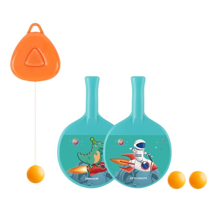 Set 2 Palete de Tenis de Masa, Klevo, pentru Copii, Design Animat, Tematica Astronauti, Accesoriu de Agatat Inclus si 2 Mingi, Albastru