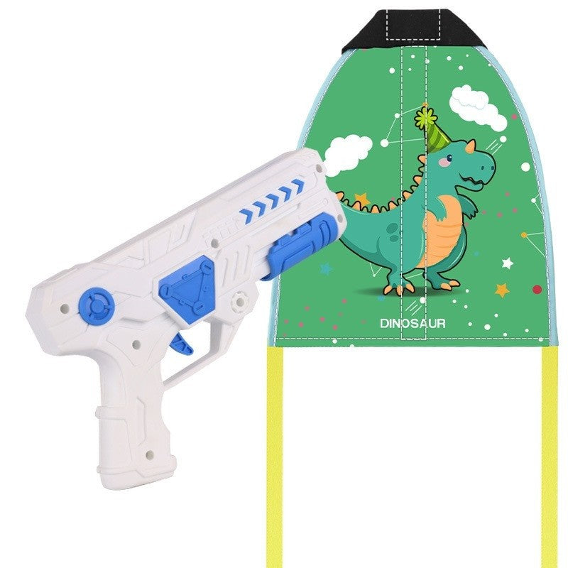 Set 2 Piese Jucarie Interactiva, Klevo, Pistol de Catapultare + Zmeu, din Plastic si Panza, +8 Ani, Impermeabil, Model Dinozaur Verde, Multicolor