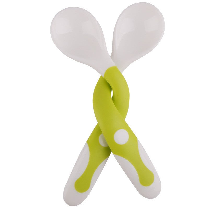 Set 2 Tacamuri pentru Bebelusi, Klevo, fara BPA, Maner din silicon,14.5 x 3.3 cm, Flexibile, +6 luni, Alb/Verde