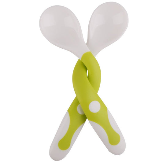 Set 2 Tacamuri pentru Bebelusi, Klevo, fara BPA, Maner din silicon,14.5 x 3.3 cm, Flexibile, +6 luni, Alb/Verde