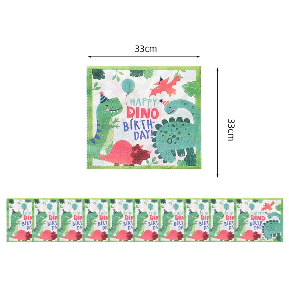 Set 20 de Servetele de Masa Happy Birthday, Klevo, Model Dinozauri, Tematica Aniversare, 33x33 cm, Verde