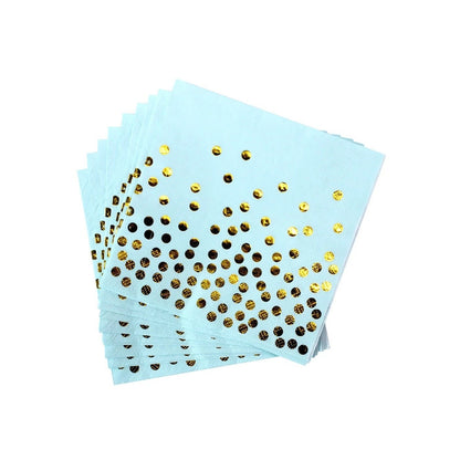 Set 20 de Servetele de Masa, Klevo, Imprimeu cu Buline Aurii, din Hartie, 17 x 17 cm, Albastru