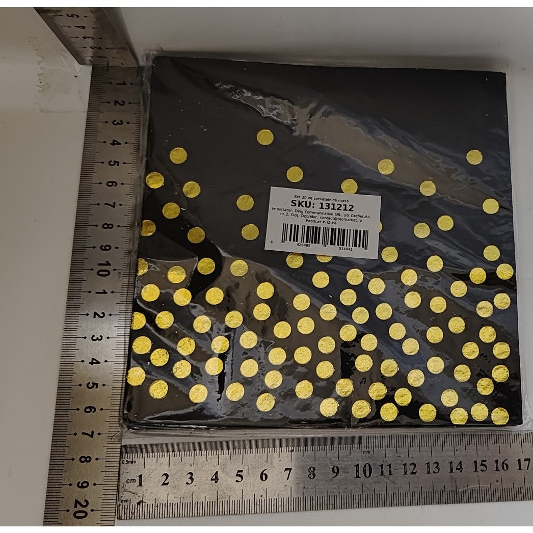 Set 20 de Servetele de Masa, Klevo, Imprimeu cu Buline Aurii, din Hartie, 17 x 17 cm, Negru