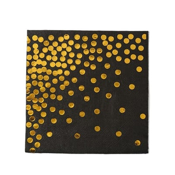 Set 20 de Servetele de Masa, Klevo, Imprimeu cu Buline Aurii, din Hartie, 17 x 17 cm, Negru