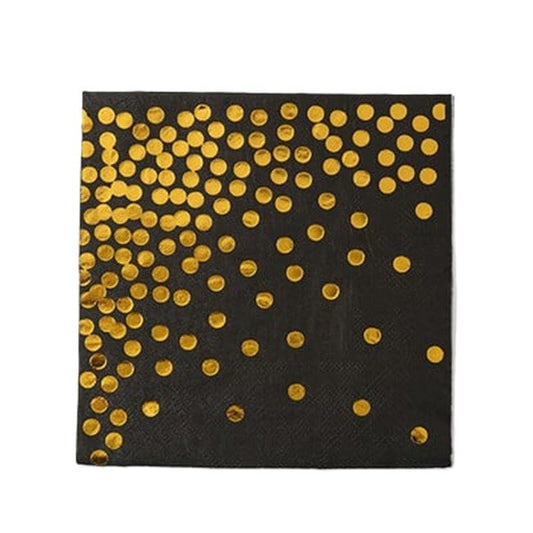 Set 20 de Servetele de Masa, Klevo, Imprimeu cu Buline Aurii, din Hartie, 17 x 17 cm, Negru