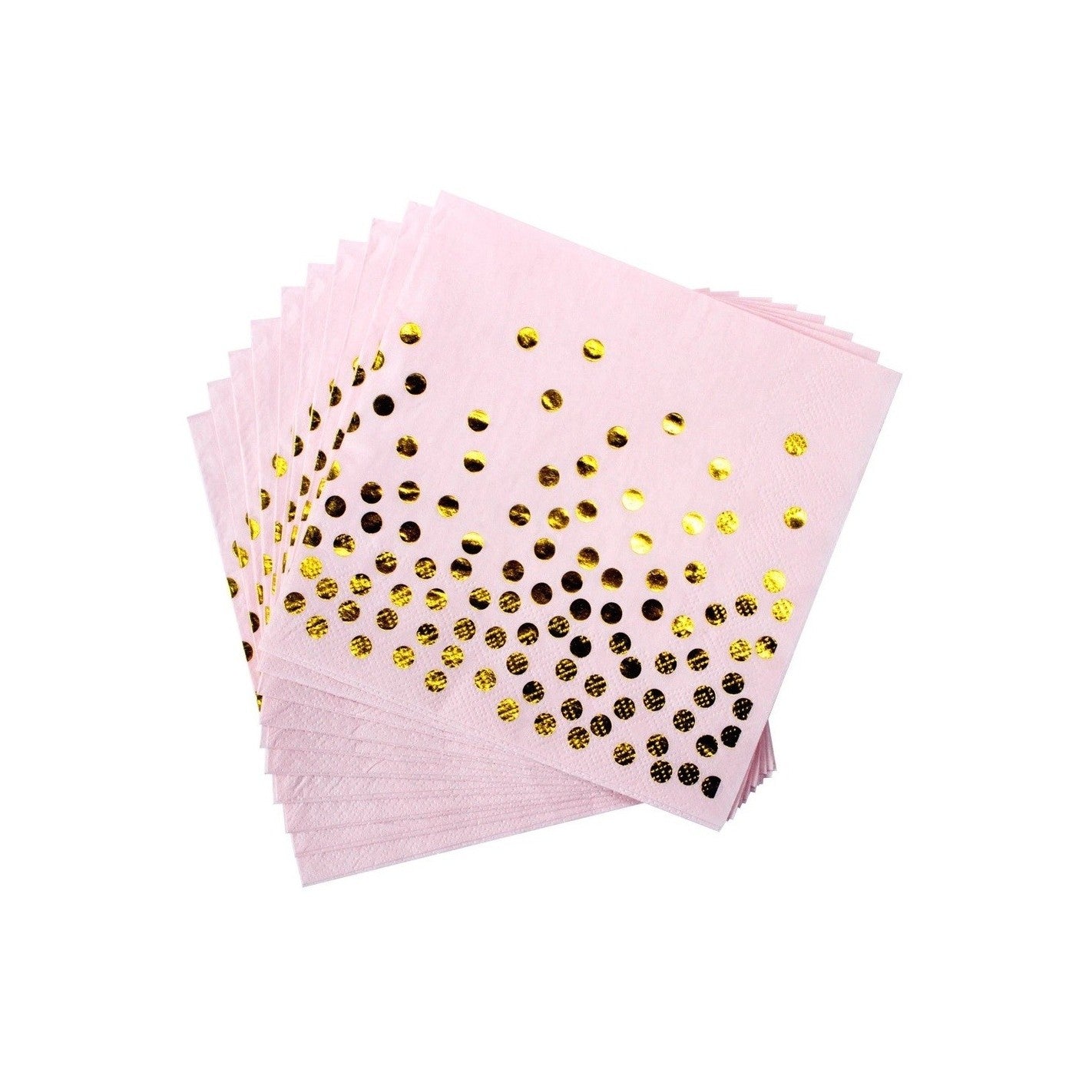 Set 20 de Servetele de Masa, Klevo, Imprimeu cu Buline Aurii, din Hartie, 17 x 17 cm, Roz