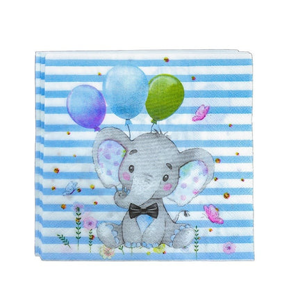Set 20 de Servetele de Masa, Klevo, Imprimeu Elefant, din Hartie, 16.5 x 16.5 cm, Albastru
