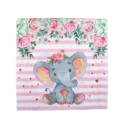 Set 20 de Servetele de Masa, Klevo, Imprimeu Elefant, din Hartie, 16.5 x 16.5 cm, Roz