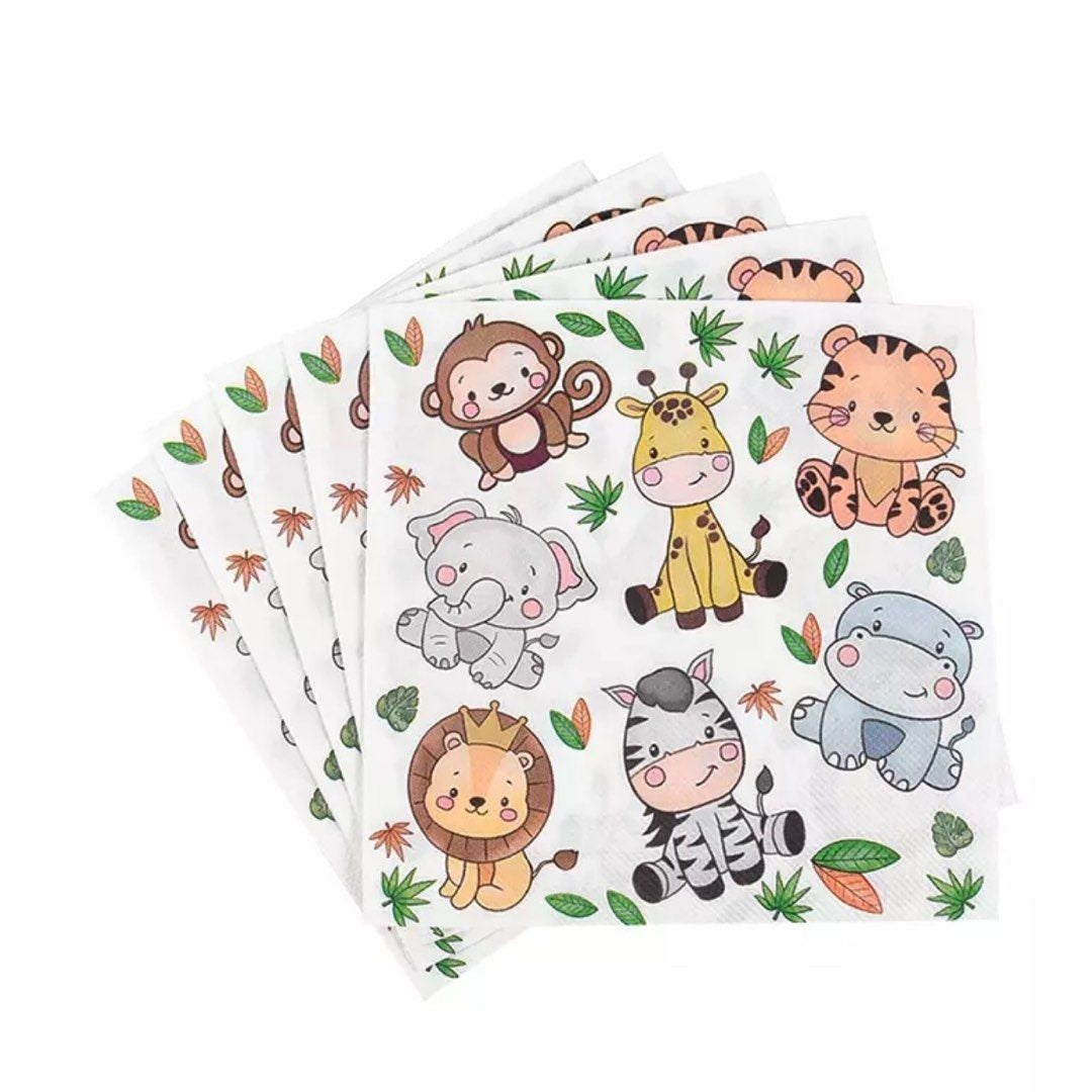 Set 20 de Servetele de Masa, Klevo, Imprimeu Jungle, din Hartie, 16.5 x 16.5 cm, Multicolor