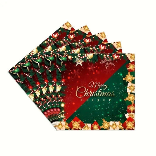Set 20 de Servetele de Masa, Merry Christmas, Klevo, Tematica Craciun, 16.5 cm, Verde/Rosu