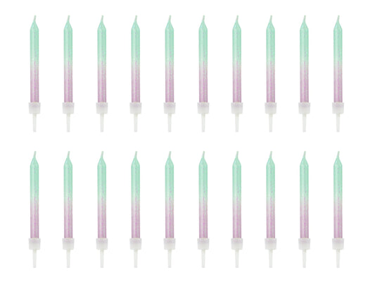 Set 20 Lumânări tort ombre albastru-mov, 6cm