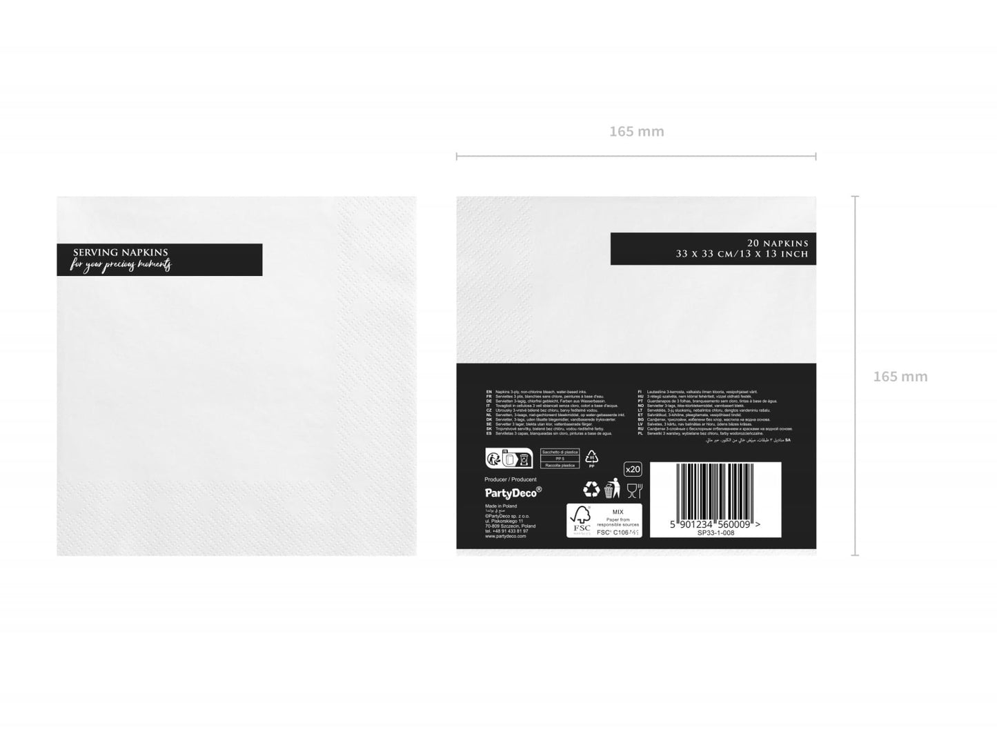 Set 20 servetele albe, 3 straturi, 33x33cm