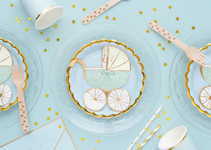 Set 20 servetele Carucior copii, albastru tiffany, 14x15cm