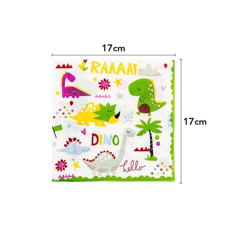 Set 20 Servetele de Masa, Klevo, Colectia Dino Park, 17 x 17 cm, din Hartie, Multicolor