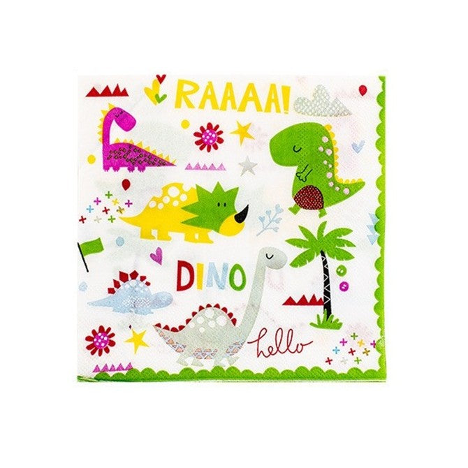 Set 20 Servetele de Masa, Klevo, Colectia Dino Park, 17 x 17 cm, din Hartie, Multicolor