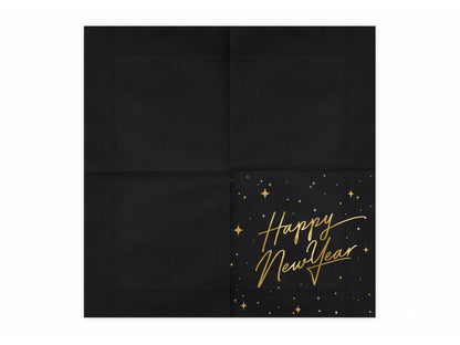 Set 20 servetele Happy New Year, negre, 33x33cm