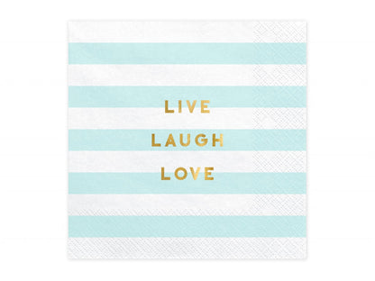 Set 20 servetele Yummy - Live Laugh Love, albastre deschis, 33x33cm