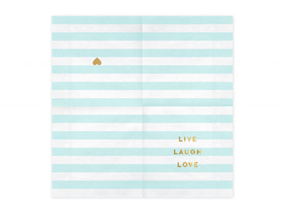 Set 20 servetele Yummy - Live Laugh Love, albastre deschis, 33x33cm