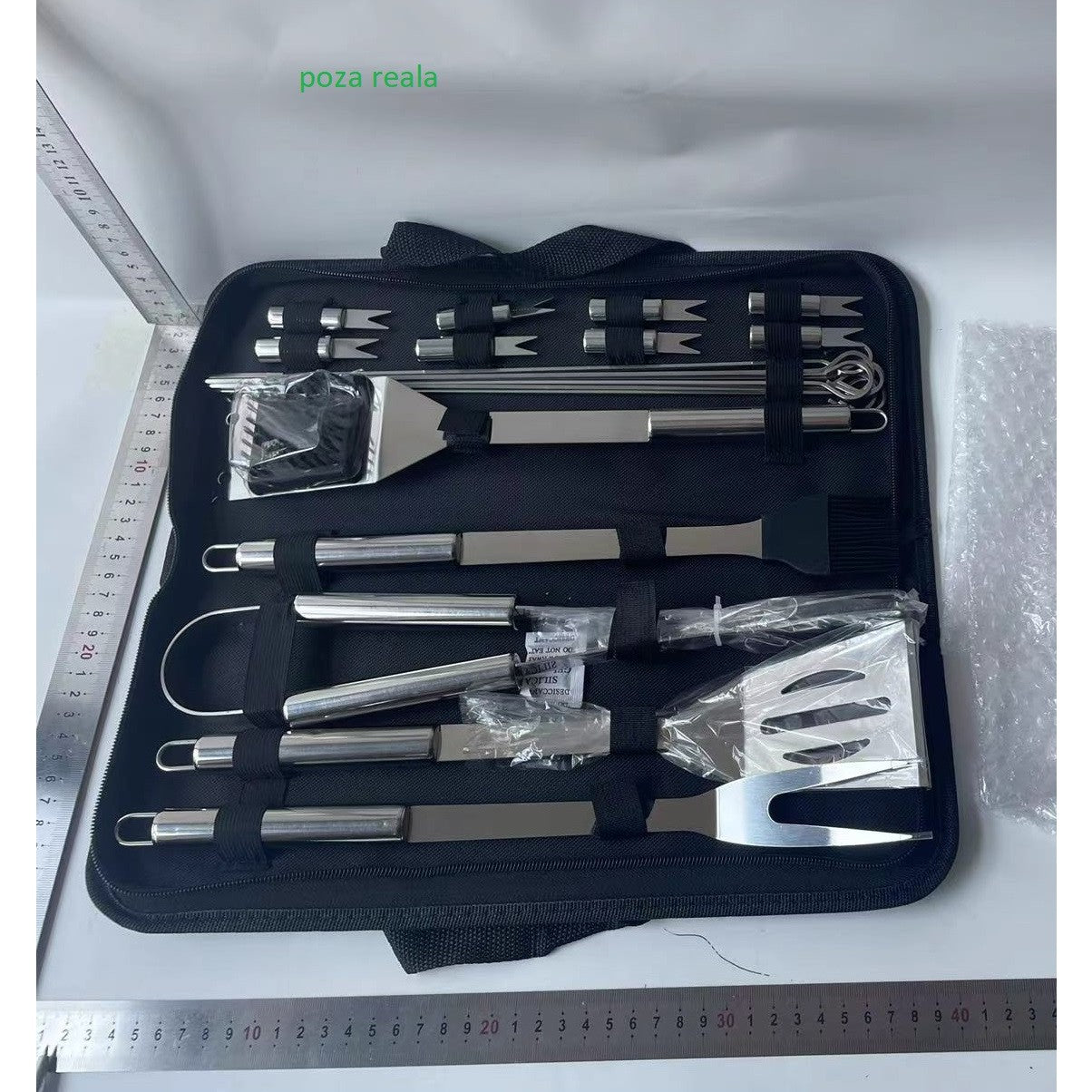Set 20 Ustensile pentru Gratar, Klevo, din Otel Inoxidabil, Geanta Oxford, Argintiu