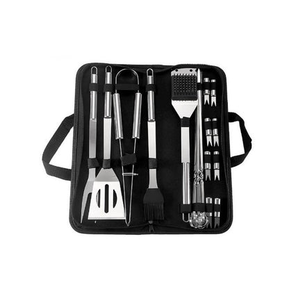 Set 20 Ustensile pentru Gratar, Klevo, din Otel Inoxidabil, Geanta Oxford, Argintiu