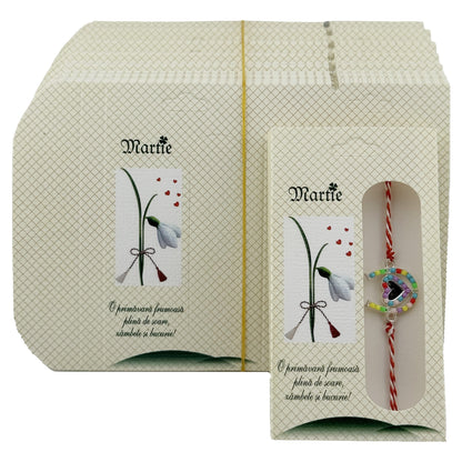 Ambalaje pentru Bratara Martisoare, Klevo, Set 200 Bucati, Cutii Brosa, Model Ghiocel, Bej