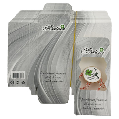 Ambalaje de Carton pentru Martisoare, Klevo, Set 200 Bucati, Cutii Brosa, Model Abstract, Gri deschis