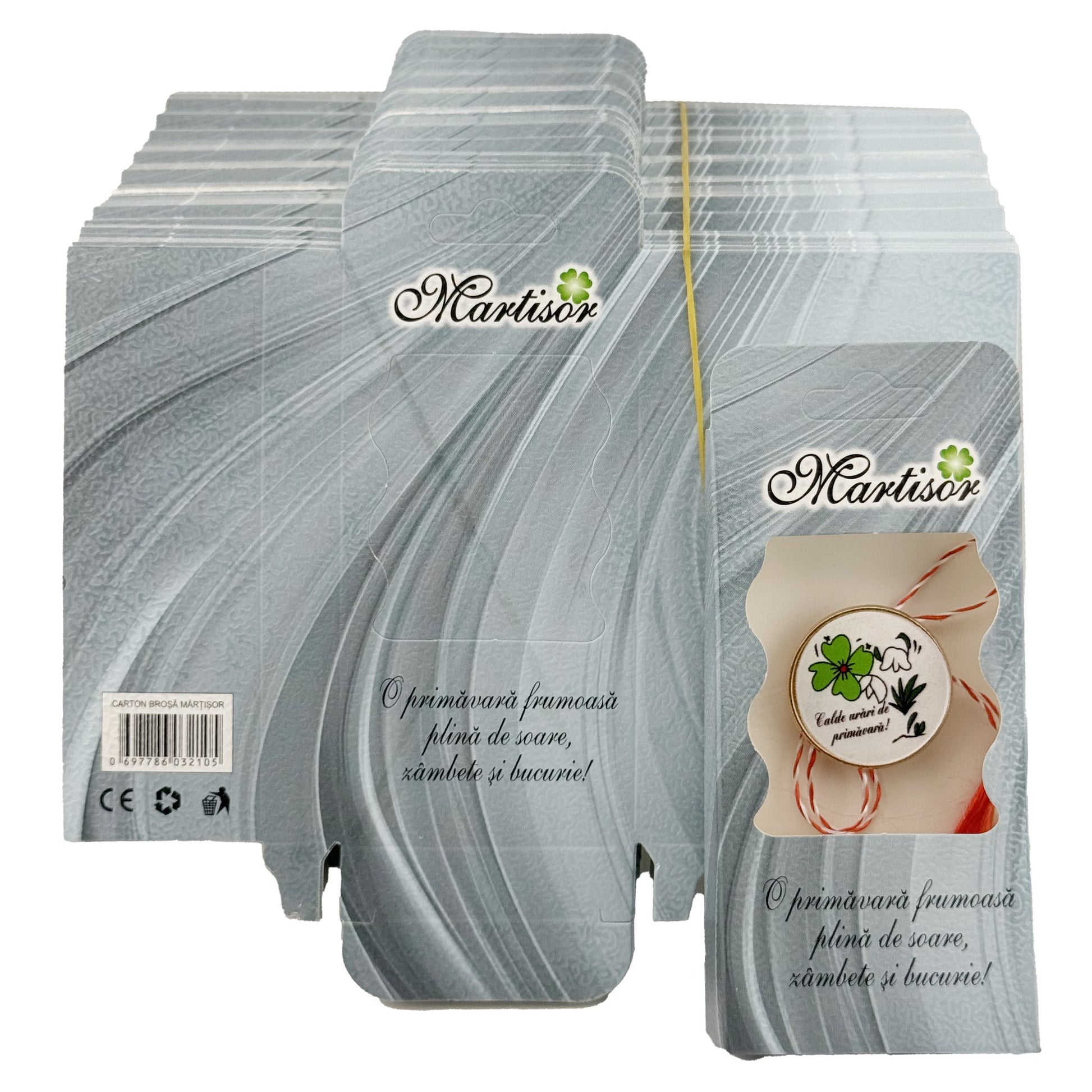 Ambalaje de Carton pentru Martisoare, Klevo, Set 200 Bucati, Cutii Brosa, Model Abstract, Albastru deschis