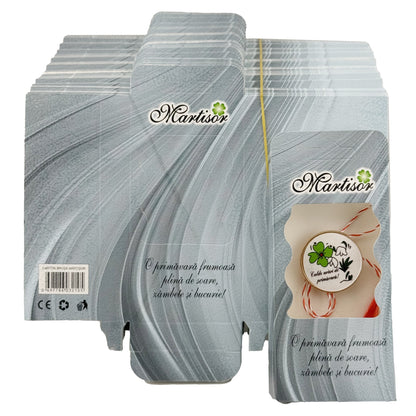 Ambalaje de Carton pentru Martisoare, Klevo, Set 200 Bucati, Cutii Brosa, Model Abstract, Albastru deschis